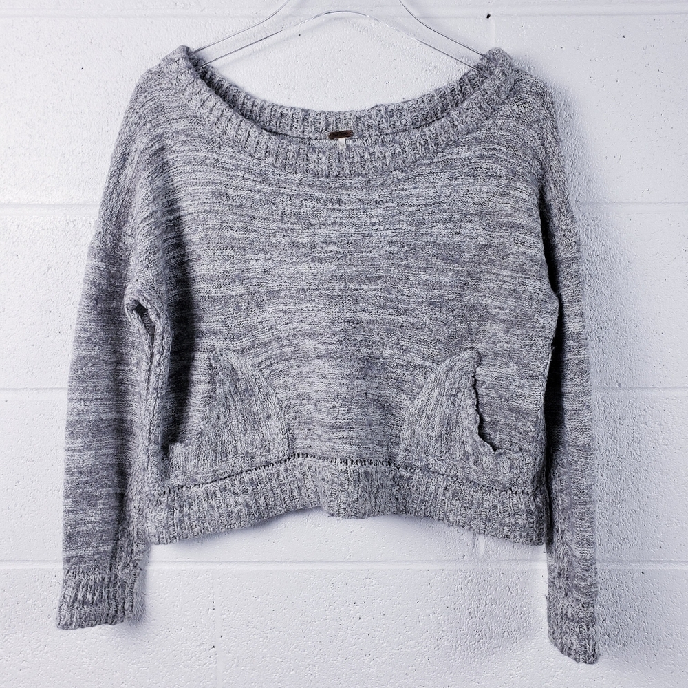 Free People In My Pocket Cropped Knit Ribbed Sweater‎ Gray Size Medium